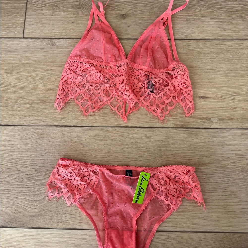 Sam Edelman Pink Lace Bralette and Bikini Set